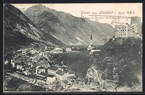 AK Landeck, Panorama über die Stadt