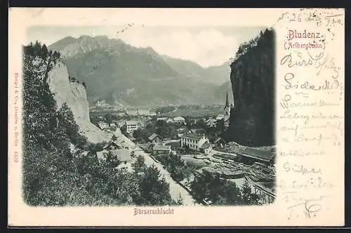 AK Bludenz /Arlbergbahn, Ortsansicht mit Bürserschlucht