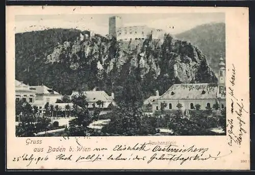 AK Baden b. Wien, Ortsansicht mit Rauhenstein