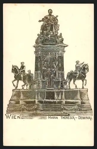 Präge-AK Wien, Maria Theresia-Denkmal mit Skuplturen