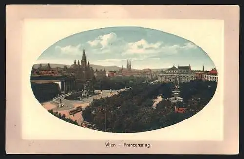 AK Wien, Franzensring mit Denkmal und Strassenbahn