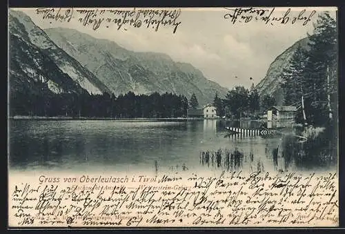 AK Oberleutasch i. Tirol, Fischzucht-Anstalt mit Wettersteingebirge