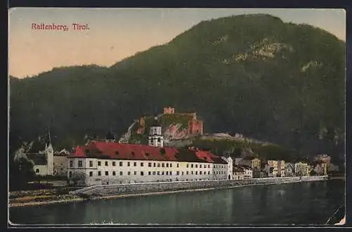 AK Rattenberg /Tirol, Ortsansicht mit Ruine und Flusspartie