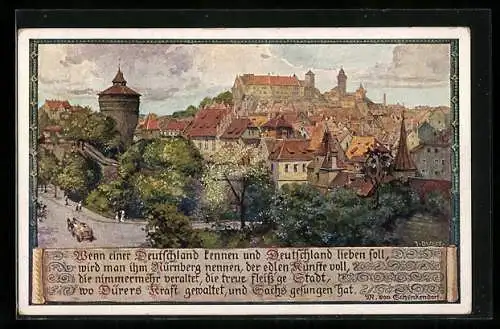 Künstler-AK sign. M. von Schenkendorf: Nürnberg, Blick über die Stadt