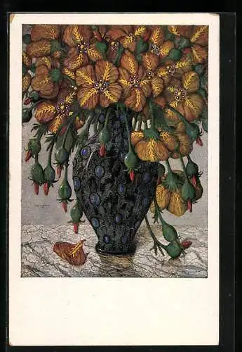 Künstler-AK sign. Carl Strathmann: Riesenblumen, Verwelkender Blumenstrauss, Stillleben