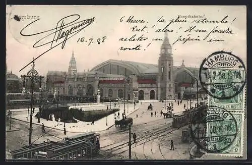 AK Hamburg-St.Georg, Strassenbahnen vor dem Hauptbahnhof
