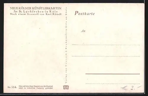 Künstler-AK Köln, St. Lyskirchen