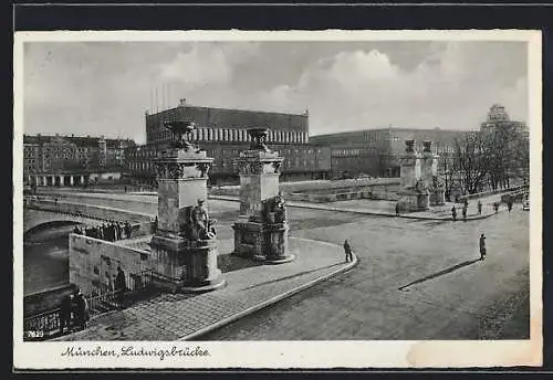 AK München, Partie an der Ludwigsbrücke