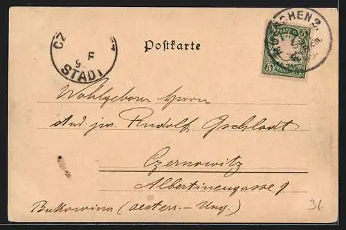 AK München, Stadtansicht mit Flusspartie