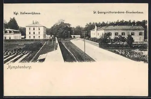 AK München, Nymphenburg, Königliches Hofwaschhaus, St. Georgiritterordens-Krankenhaus