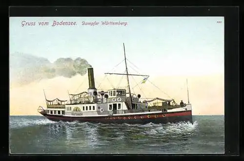 AK Bodensee, Dampfer Württemberg auf Fahrt