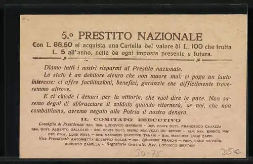 AK Bologna, Comitato di Propaganda per il 5° Prestito di Guerra, ital. Kriegsanleihe