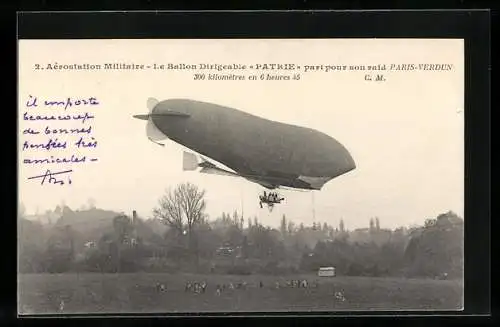 AK Aérostation Militaire, Le ballon Dirigeable Patrie, Luftschiff am Himmel