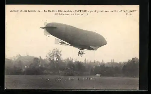 AK Aérostation Militaire, Le ballon Dirigeable Patrie, Luftschiff am Himmel