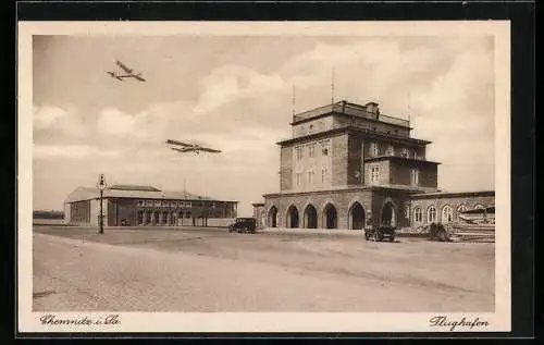 AK Chemnitz i. Sa., Flughafen mit Flugzeugen