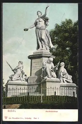 AK Basel, Jacobsdenkmal mit Umzäunung