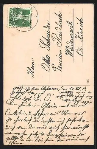 AK Glarus, Ortsansicht aus der Vogelschau mit Vorder-Glärnisch