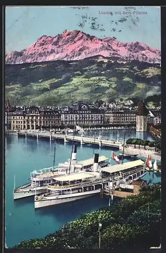 AK Luzern, Ortsansicht, Dampfer, Pilatus