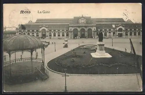 AK Mons, La Gare, Bahnhof