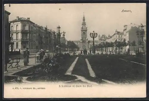 AK Anvers, L`Avenue et Gare du Sud