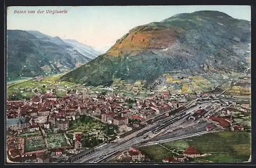 AK Bozen, Gesamtansicht mit dem Bahnhof von der Virglwarte