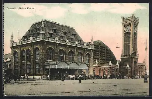 AK Ostende, Station Centre, Pferdekutsche