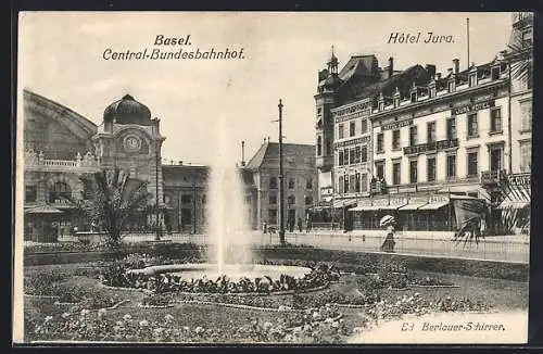 AK Basel, Central-Bundesbahnhof und Hotel Jura