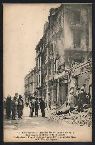 AK Salonique, Rue Venizelos et Place de la Liberté, Incendie Aout 1917