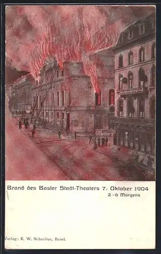 AK Basel, Brand des Stadt-Theaters am 7.10.1904