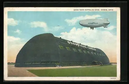 AK Akron, Ohio, Zeppelin über Good Year-Zeppelin-Hangar