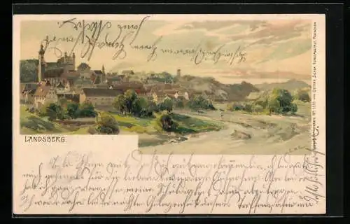 Künstler-Lithographie Edward Theodore Compton: Landsberg / Lech, Panorama