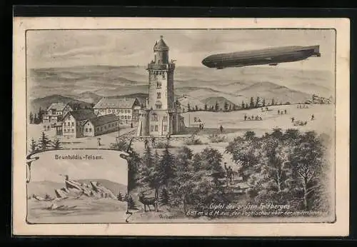 AK Grosser Feldberg, Gipfel vom Flugzeug aus über der steilen Schneis und Zeppelin, Brunhildis-Felsen