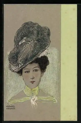 Künstler-AK Raphael Kirchner: Portrait Frau mit Federhut