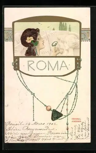 Künstler-AK Raphael Kirchner: Roma, Schöne Römerin mit Armreif in Gestalt einer Schlange