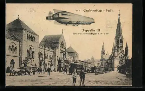 AK Berlin-Charlottenburg, Zeppelin III über der Hardenbergstrasse am 29.08.1909