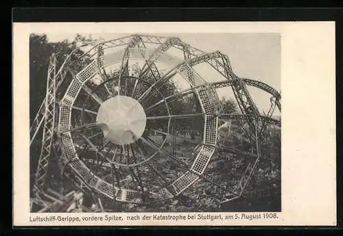 AK Echterdingen, vodere Spitze des Zeppelin-Gerippe nach der Explosion am 5.8.1908