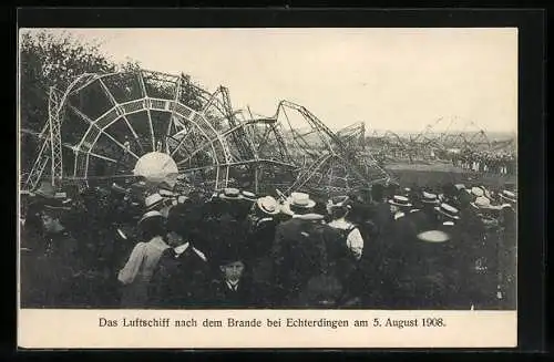 AK Echterdingen, Das Luftschiff nach dem Brande, 05.08.1908