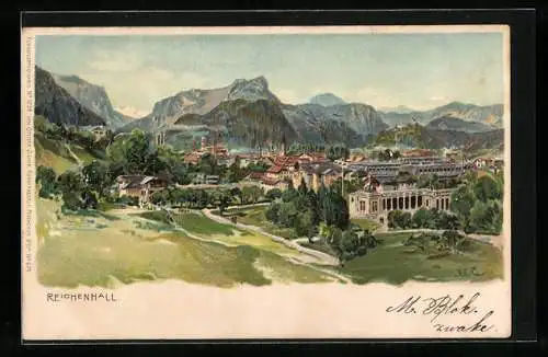 Künstler-AK Edward Theodore Compton: Bad Reichenhall, Teilansicht gegen die Alpen