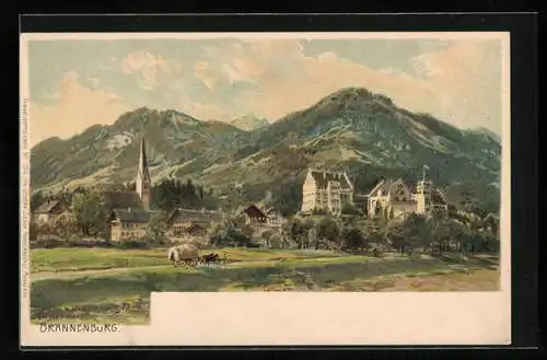 Künstler-Lithographie Edward Harrison Compton: Brannenburg, Panorama