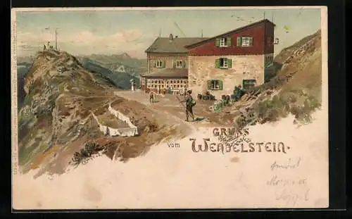 Künstler-AK Edward Theodore Compton: Wendelstein, Gasthaus am Gipfel