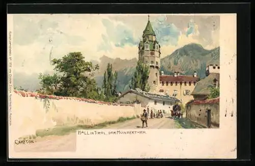 Künstler-AK Edward Theodore Compton: Hall in Tirol, Münzerturm