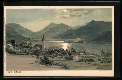 Künstler-AK Edward Harrison Compton: Schliersee, Ortsansicht