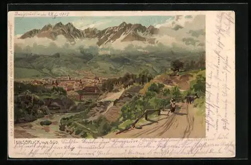 Künstler-Lithographie Edward Theodore Compton: Innsbruck, von Süd