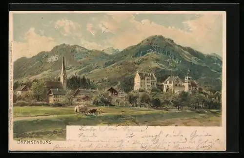 Künstler-Lithographie Edward Harrison Compton: Brannenburg, Panorama