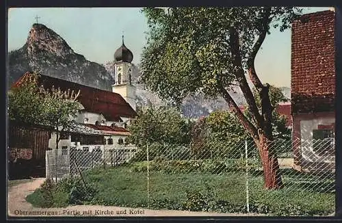 AK Oberammergau, Partie mit Kirche und Kofel