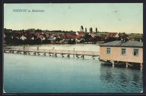 AK Hagnau a. Bodensee, Uferpartie mit Steg