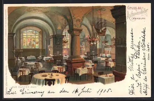 Lithographie Hamburg, Restaurant Rathsweinkeller Zur bunten Kuh