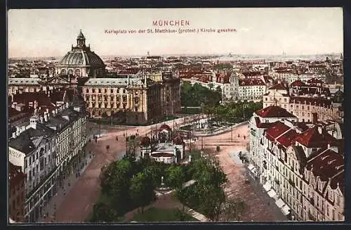 AK München, Karlsplatz, Ansicht von der Protest. Kirche gesehen