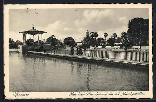 AK Hannover, Maschsee und Strandpromenade mit Musikpavillon