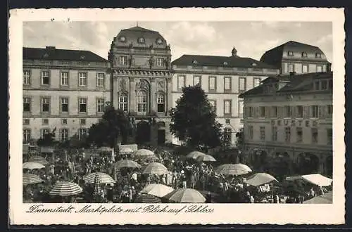 AK Darmstadt, Marktplatz mit Blick auf Schloss